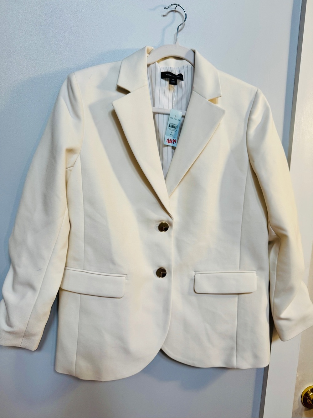 Ann Taylor Madison Winter White Single-Button Tailored Blazer 8P - Picture 3 of 8